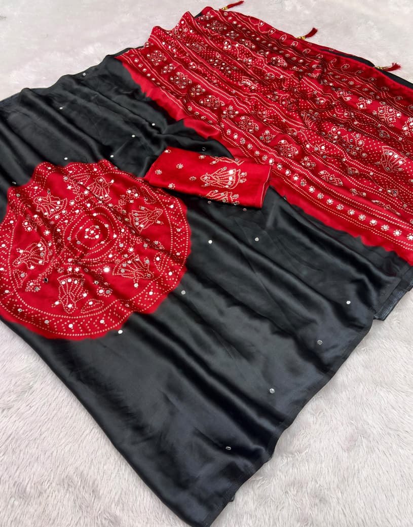 Japan satin sarees with original mirror work