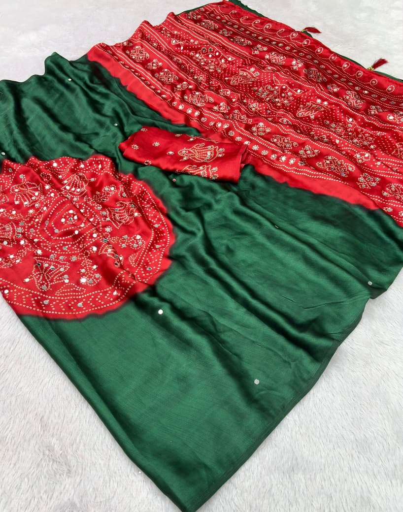 Japan satin sarees with original mirror work