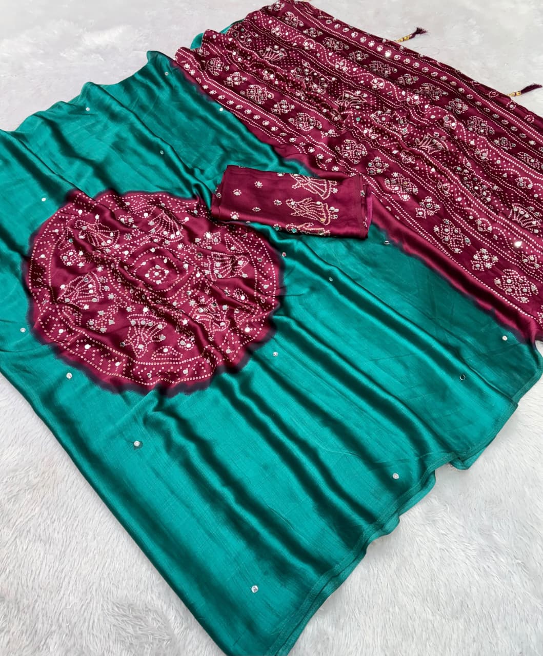 Japan satin sarees with original mirror work