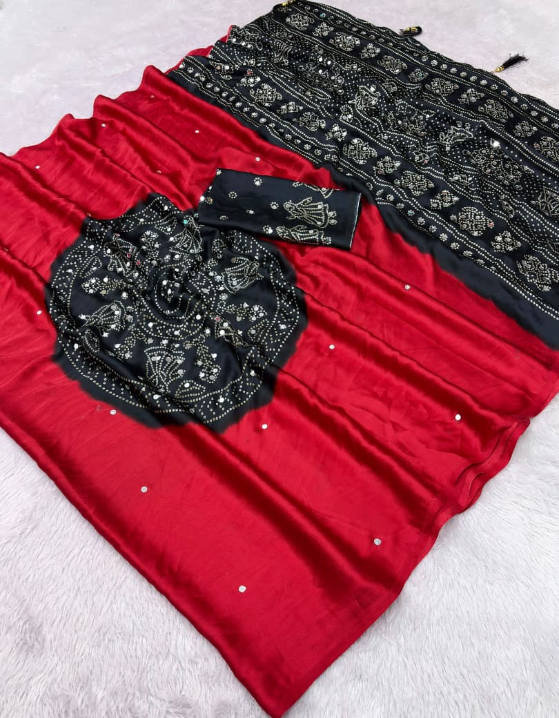 Japan satin sarees with original mirror work