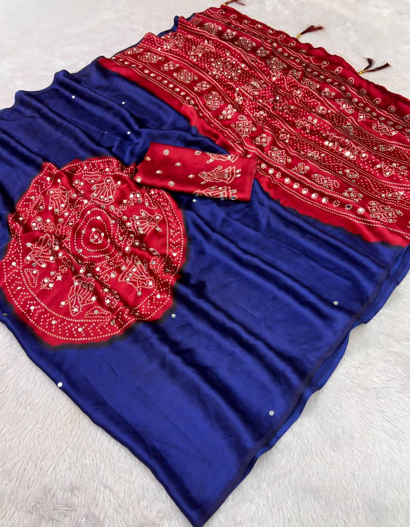 Japan satin sarees with original mirror work