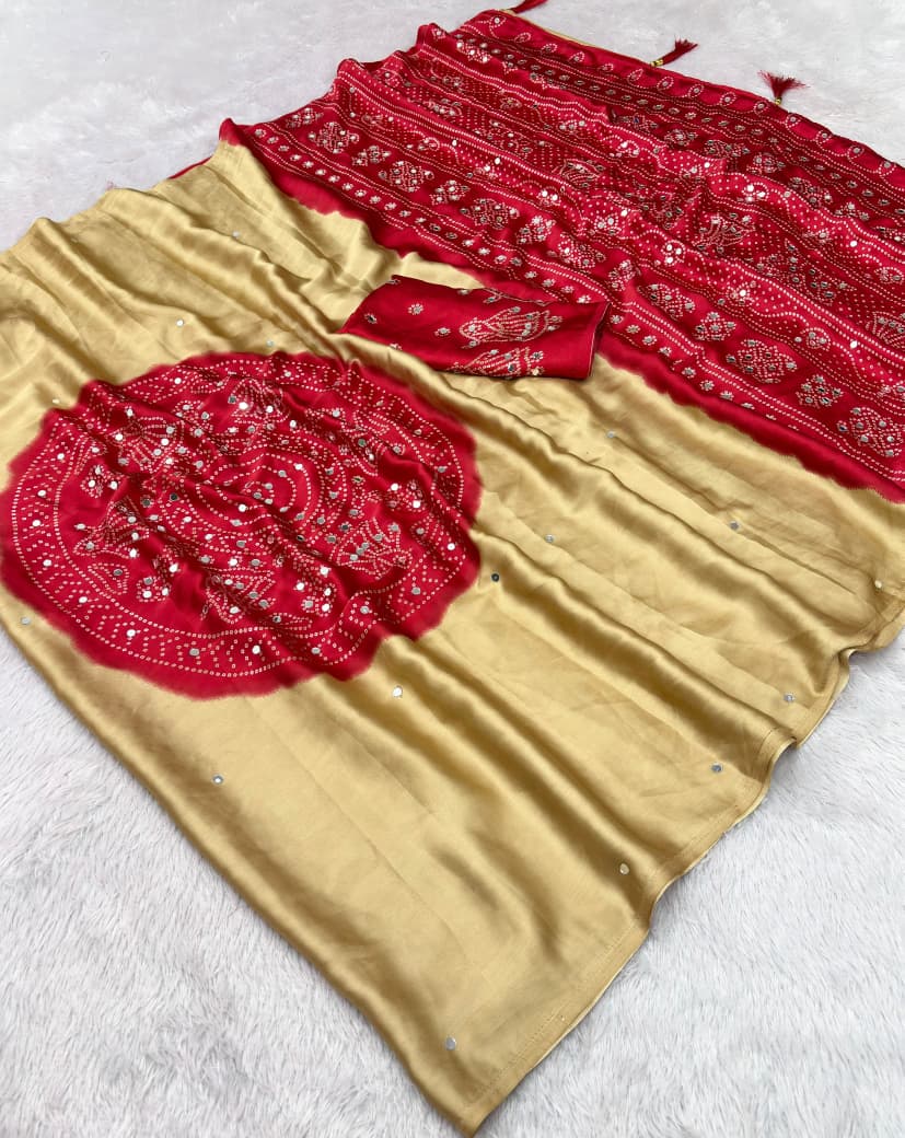 Japan satin sarees with original mirror work