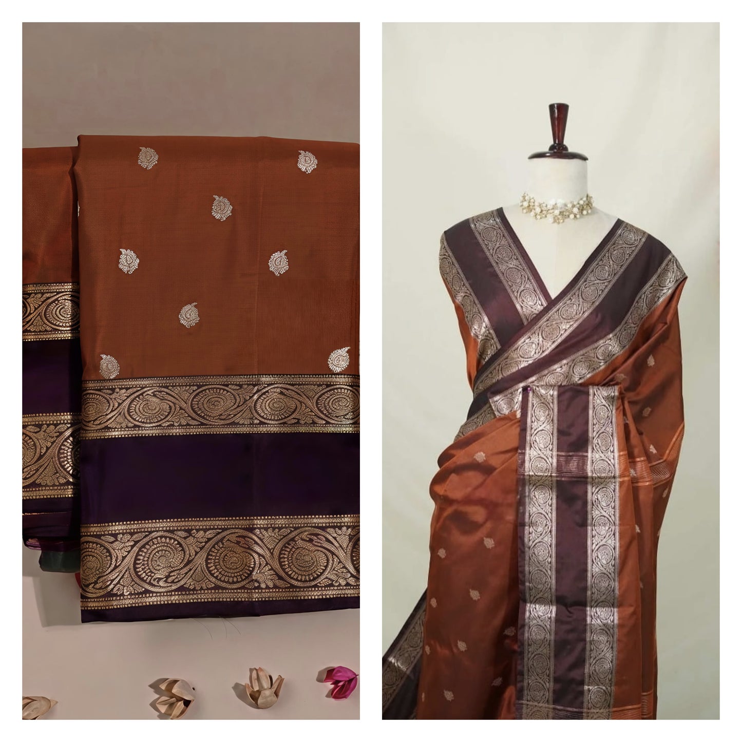 Rust Orange Semi Kanchi Saree