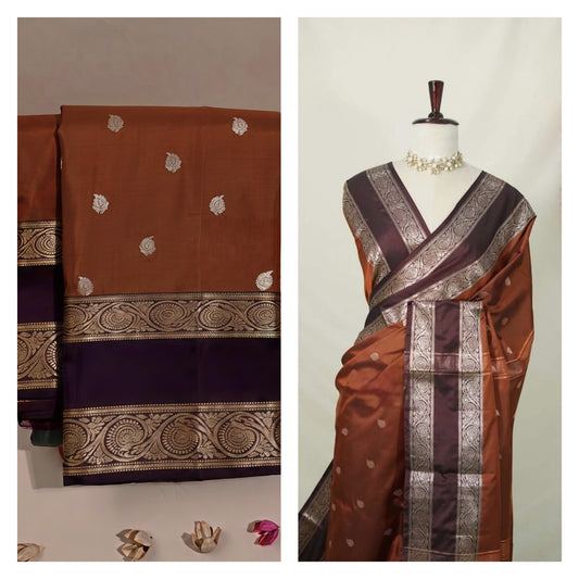 Rust Orange Semi Kanchi Saree